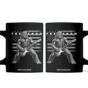 Freedom Bigfoot Playing Electric Guitar Coffee Mug Sasquatch Rock Star American Flag Patriotic Graphic TS02 Black Print Your Wear