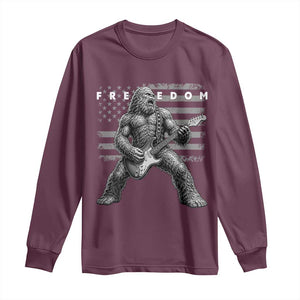 Freedom Bigfoot Playing Electric Guitar Long Sleeve Shirt Sasquatch Rock Star American Flag Patriotic Graphic TS02 Maroon Print Your Wear