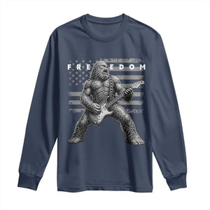 Freedom Bigfoot Playing Electric Guitar Long Sleeve Shirt Sasquatch Rock Star American Flag Patriotic Graphic TS02 Navy Print Your Wear