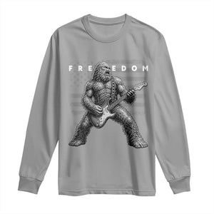 Freedom Bigfoot Playing Electric Guitar Long Sleeve Shirt Sasquatch Rock Star American Flag Patriotic Graphic TS02 Sport Gray Print Your Wear