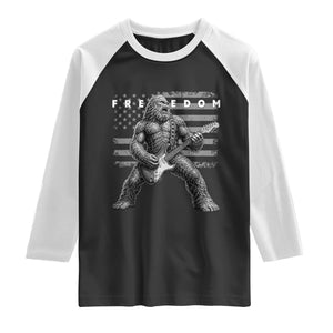 Freedom Bigfoot Playing Electric Guitar Raglan Shirt Sasquatch Rock Star American Flag Patriotic Graphic TS02 Black White Print Your Wear