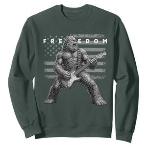Freedom Bigfoot Playing Electric Guitar Sweatshirt Sasquatch Rock Star American Flag Patriotic Graphic TS02 Dark Forest Green Print Your Wear