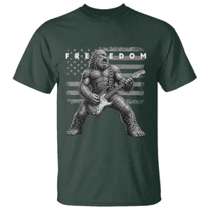 Freedom Bigfoot Playing Electric Guitar T Shirt Sasquatch Rock Star American Flag Patriotic Graphic TS02 Dark Forest Green Print Your Wear