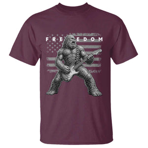 Freedom Bigfoot Playing Electric Guitar T Shirt Sasquatch Rock Star American Flag Patriotic Graphic TS02 Maroon Print Your Wear