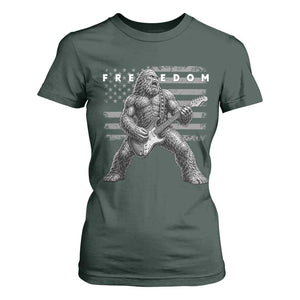Freedom Bigfoot Playing Electric Guitar T Shirt For Women Sasquatch Rock Star American Flag Patriotic Graphic TS02 Dark Forest Green Print Your Wear