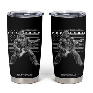 Freedom Bigfoot Playing Electric Guitar Tumbler Cup Sasquatch Rock Star American Flag Patriotic Graphic TS02 Black Print Your Wear