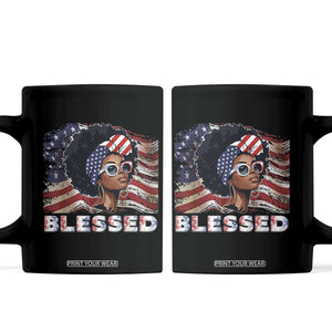 Blessed Black Queen Afro American Flag Coffee Mug Patriotic Juneteenth 4th of July