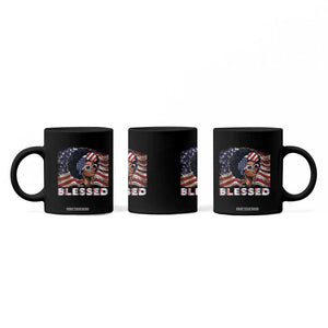 Blessed Black Queen Afro American Flag Coffee Mug Patriotic Juneteenth 4th of July