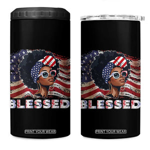 Blessed Black Queen Afro American Flag 4 in 1 Can Cooler Tumbler Patriotic Juneteenth 4th of July