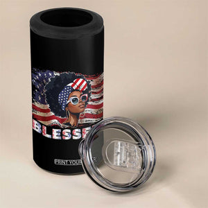 Blessed Black Queen Afro American Flag 4 in 1 Can Cooler Tumbler Patriotic Juneteenth 4th of July