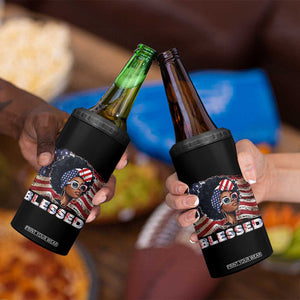 Blessed Black Queen Afro American Flag 4 in 1 Can Cooler Tumbler Patriotic Juneteenth 4th of July