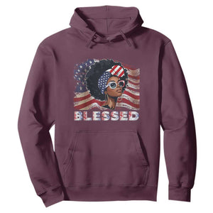 Blessed Black Queen Afro American Flag Hoodie Patriotic Juneteenth 4th of July