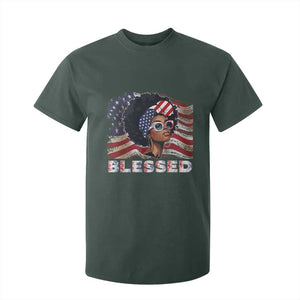 Blessed Black Queen Afro American Flag T Shirt For Kid Patriotic Juneteenth 4th of July