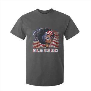 Blessed Black Queen Afro American Flag T Shirt For Kid Patriotic Juneteenth 4th of July