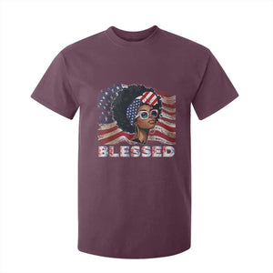 Blessed Black Queen Afro American Flag T Shirt For Kid Patriotic Juneteenth 4th of July