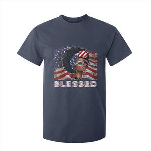 Blessed Black Queen Afro American Flag T Shirt For Kid Patriotic Juneteenth 4th of July