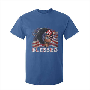 Blessed Black Queen Afro American Flag T Shirt For Kid Patriotic Juneteenth 4th of July