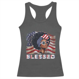 Blessed Black Queen Afro American Flag Racerback Tank Top Patriotic Juneteenth 4th of July