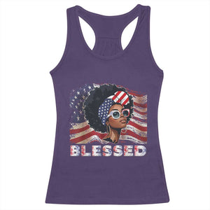 Blessed Black Queen Afro American Flag Racerback Tank Top Patriotic Juneteenth 4th of July