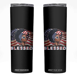 Blessed Black Queen Afro American Flag Skinny Tumbler Patriotic Juneteenth 4th of July