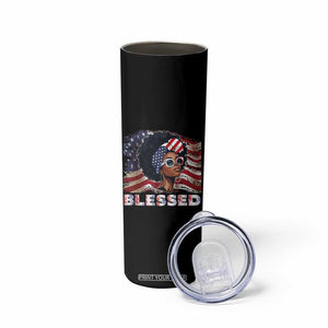 Blessed Black Queen Afro American Flag Skinny Tumbler Patriotic Juneteenth 4th of July