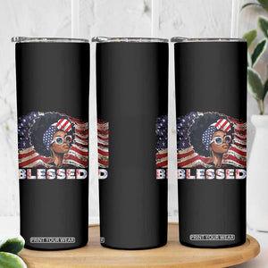 Blessed Black Queen Afro American Flag Skinny Tumbler Patriotic Juneteenth 4th of July