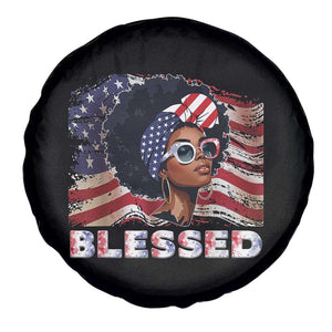 Blessed Black Queen Afro American Flag Spare Tire Cover Patriotic Juneteenth 4th of July