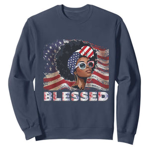 Blessed Black Queen Afro American Flag Sweatshirt Patriotic Juneteenth 4th of July