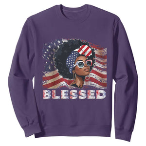Blessed Black Queen Afro American Flag Sweatshirt Patriotic Juneteenth 4th of July