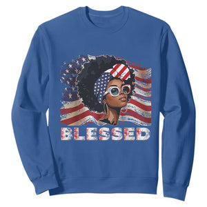 Blessed Black Queen Afro American Flag Sweatshirt Patriotic Juneteenth 4th of July