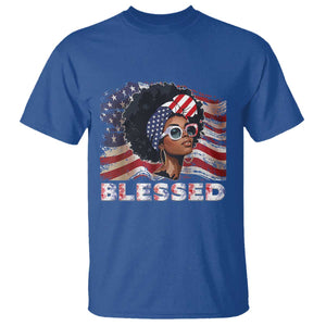 Blessed Black Queen Afro American Flag T Shirt Patriotic Juneteenth 4th of July