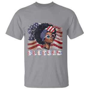 Blessed Black Queen Afro American Flag T Shirt Patriotic Juneteenth 4th of July