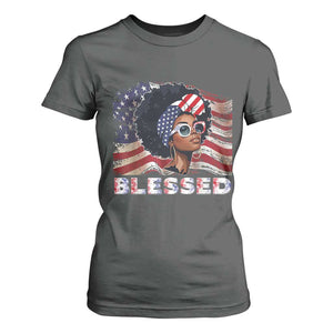 Blessed Black Queen Afro American Flag T Shirt For Women Patriotic Juneteenth 4th of July