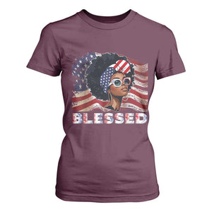 Blessed Black Queen Afro American Flag T Shirt For Women Patriotic Juneteenth 4th of July