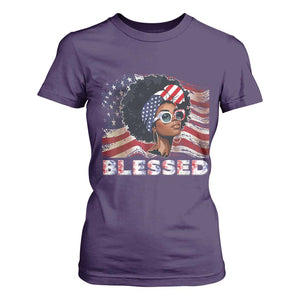 Blessed Black Queen Afro American Flag T Shirt For Women Patriotic Juneteenth 4th of July