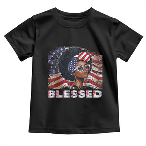 Blessed Black Queen Afro American Flag Toddler T Shirt Patriotic Juneteenth 4th of July