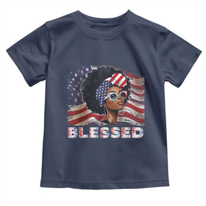 Blessed Black Queen Afro American Flag Toddler T Shirt Patriotic Juneteenth 4th of July