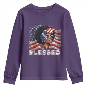 Blessed Black Queen Afro American Flag Youth Sweatshirt Patriotic Juneteenth 4th of July