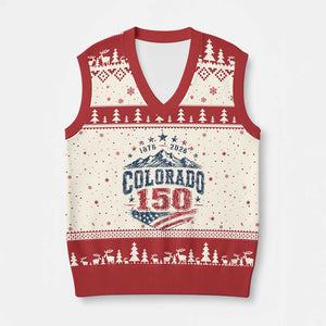 Colorado Rocky Mountains 150th Anniversary V-Neck Knit Sweater Vest Sesquicentennial 1876 2026 Patriotic Graphic TS02 Beige Red Print Your Wear