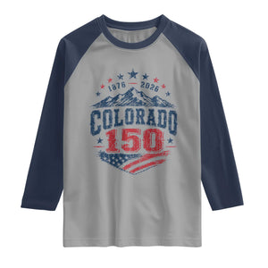 Colorado Rocky Mountains 150th Anniversary Raglan Shirt Sesquicentennial 1876 2026 Patriotic Graphic TS02 Sport Gray Navy Print Your Wear