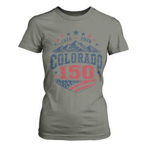 Colorado Rocky Mountains 150th Anniversary T Shirt For Women Sesquicentennial 1876 2026 Patriotic Graphic TS02 Military Green Print Your Wear