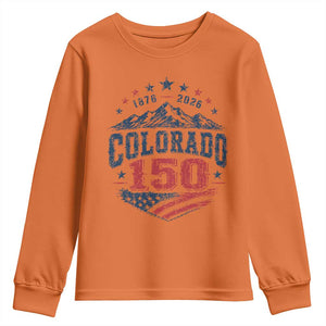 Colorado Rocky Mountains 150th Anniversary Youth Sweatshirt Sesquicentennial 1876 2026 Patriotic Graphic TS02 Orange Print Your Wear