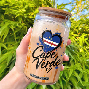 Cape Verde Flag Heart Glass Can Cabo Verde Pride Verdean Love TS02 White Print Your Wear