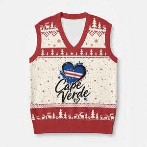 Cape Verde Flag Heart V-Neck Knit Sweater Vest Cabo Verde Pride Verdean Love