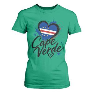 Cape Verde Flag Heart T Shirt For Women Cabo Verde Pride Verdean Love
