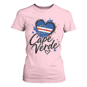 Cape Verde Flag Heart T Shirt For Women Cabo Verde Pride Verdean Love