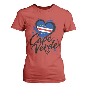 Cape Verde Flag Heart T Shirt For Women Cabo Verde Pride Verdean Love