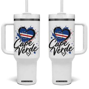 Cape Verde Flag Heart Tumbler With Handle Cabo Verde Pride Verdean Love TS02 One Size: 40 oz White Print Your Wear