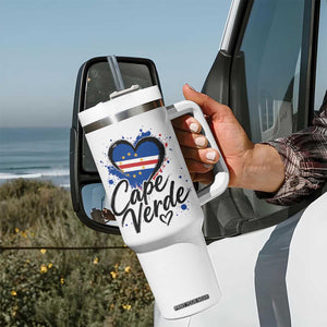 Cape Verde Flag Heart Tumbler With Handle Cabo Verde Pride Verdean Love TS02 Print Your Wear