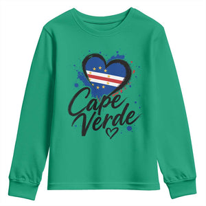 Cape Verde Flag Heart Youth Sweatshirt Cabo Verde Pride Verdean Love